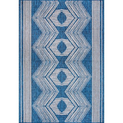 Modern Blue Geometric 7x9 Indoor/Outdoor Synthetic Area Rug