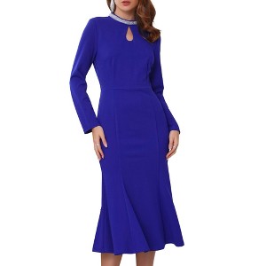 INSPIRE CHIC Women's Evening Fishtail Long Sleeve Sequin Trim Bodycon Formal Cocktail Midi Dresses - 1 of 4