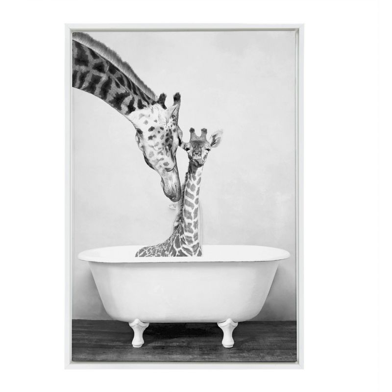 23&#34; x 33&#34; Sylvie Giraffe in Tub Framed Canvas Wall Art by Amy Peterson White - DesignOvation, 1 of 7