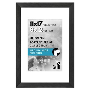 Americanflat 11x17 Picture Frame - Use as 8x12 Frame with Mat or Display 11x17 Photo Without Mat - Hudson Collection - Black - 1 of 4