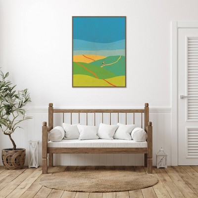 Large Vibrant Abstract Landscape Canvas with Bronze Frame