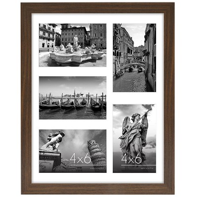 Americanflat 11x14 Collage Picture Frame in Walnut with Five 4x6 Picture Displays - Shatter Resistant Glass Horizontal and Vertical Formats for Wall