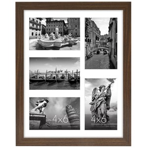 Americanflat 11x14 Collage Picture Frame in Walnut with Five 4x6 Picture Displays - Shatter Resistant Glass Horizontal and Vertical Formats for Wall - 1 of 4