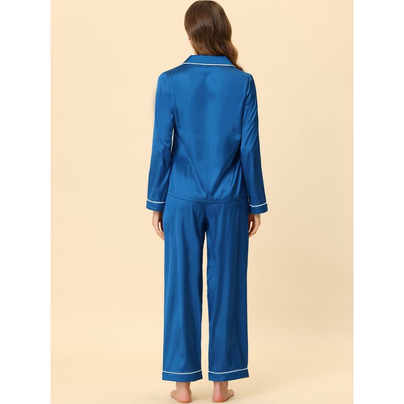 cheibear Women's Satin Button Down Lounge Tops and Pants Pajama Set, 5 of 7