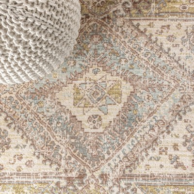 Light Blue and Ivory Medallion Synthetic Area Rug, 5 x 8