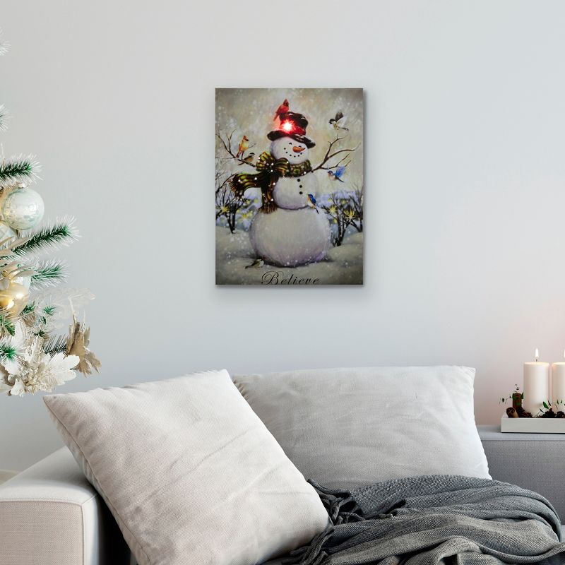 Northlight LED Lighted Snowman and Bird Friends Christmas Canvas Wall Art 15.75" x 11.75", 2 of 6