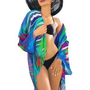 HAPPY BAY Women's Summer Tropical Beach Loose Casual Bikini Swimwear Cover Up Beachwear Duster Cardigans for Women One Size Colorful, Chevron Stripes - 1 of 4