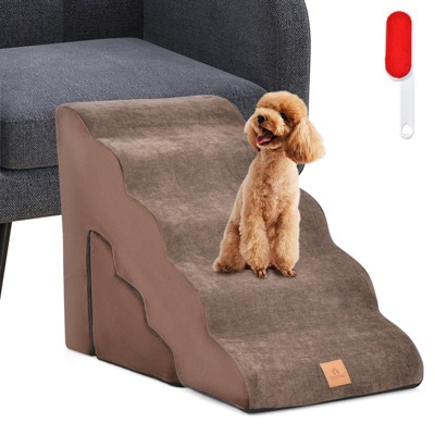 22'' & 11'' High Soft Pet Ramp Foam Pet Stairs Set with 5-Tier & 3-Tier Dog Ramps Grey/Brown