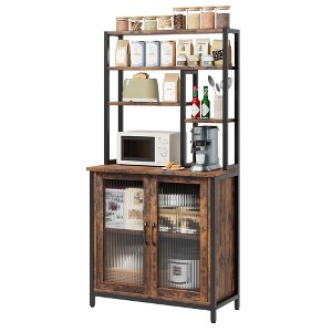 Bakers Rack, 64.5" Microwave Stand with Storage Tall Bar Cabinet Standing Baker's Racks Freestanding Wine Bar with Adjustable Feet - 1 of 4