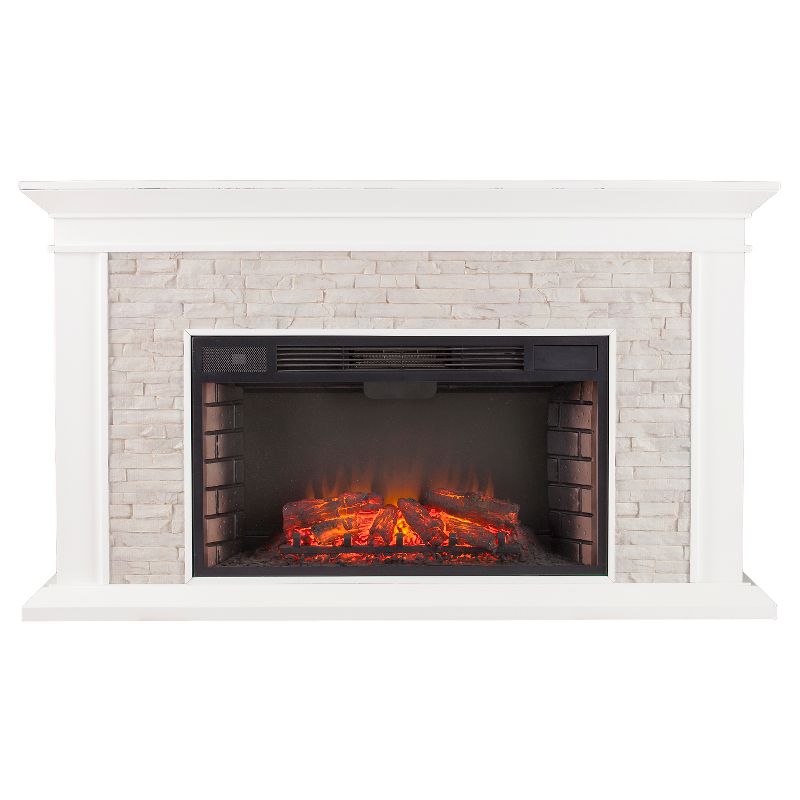Southern Enterprises Decorative Fireplace White with rustic White faux stone, 4 of 5