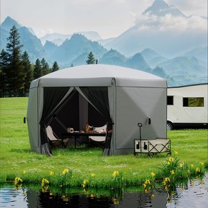 11x11 Foot Hexagonal Folding Canopy Tent – Features Mesh Netting