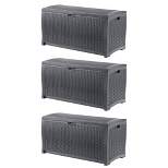 Suncast 73 Gallon Medium Wicker Indoor/Outdoor Storage Boxes for Garden Tools, Pool Accessories, and Patio Cushions, Cyberspace (3 Pack)