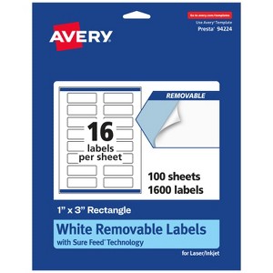 Avery Matte White Removable Rectangle Labels with Sure Feed Technology, Print-to-the-Edge, 1" x 3" - 1 of 4