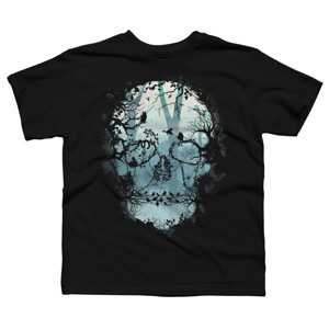 Boy's Design By Humans Dark Forest Skull By sitchko T-Shirt - 1 of 4