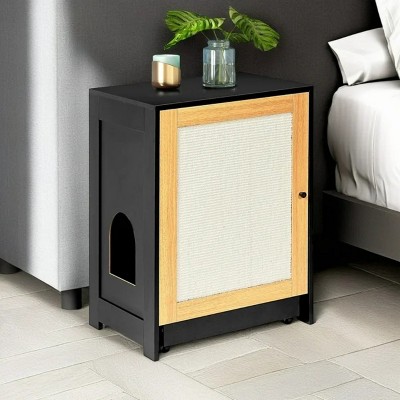 LunaLulinlk E-Black Indoor cat house with lid, hidden litter box fence, cat furniture cabinet with lid