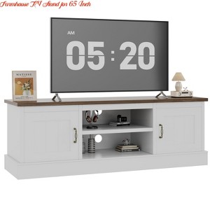 Living Room Farmhouse TV Stand for 65 Inch TVs Entertainment Center with Storage Cabinets - Ample Organized Storage - 1 of 4