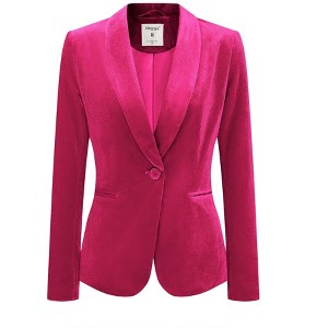 INSPIRE CHIC Women's Office Solid Shawl Collar Jetted Pockets One Button Velvet Blazer - 1 of 4