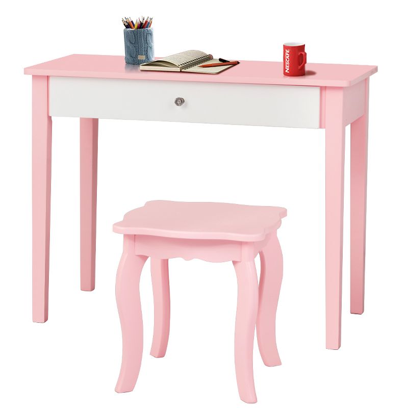 Costway Kids Vanity Set Princess Makeup Dressing Play Table Set W/Mirror  White\ Pink, 5 of 9