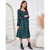 Maternity Velvet Dress Long Sleeve V Neck Smocked Waisted Baby Shower Midi Dress Photoshoot - 4 of 4