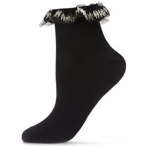 Memoi Women's Piping and Trim Fashion Ruffle Cuff Anklet Sock Black 9-11 - 1 of 3