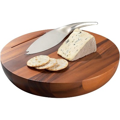 Round Acacia Wood Cheese Board with Stainless Steel Knife