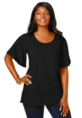 Jessica London Women's Plus Size Stretch Knit Flutter Sleeve Tunic