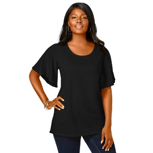 Jessica London Women's Plus Size Stretch Knit Flutter Sleeve Tunic - 1 of 4