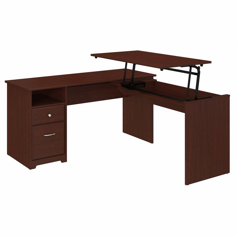 Cabot 60W 3 Position L Shaped Sit to Stand Desk Harvest Cherry - Bush Furniture, 1 of 10