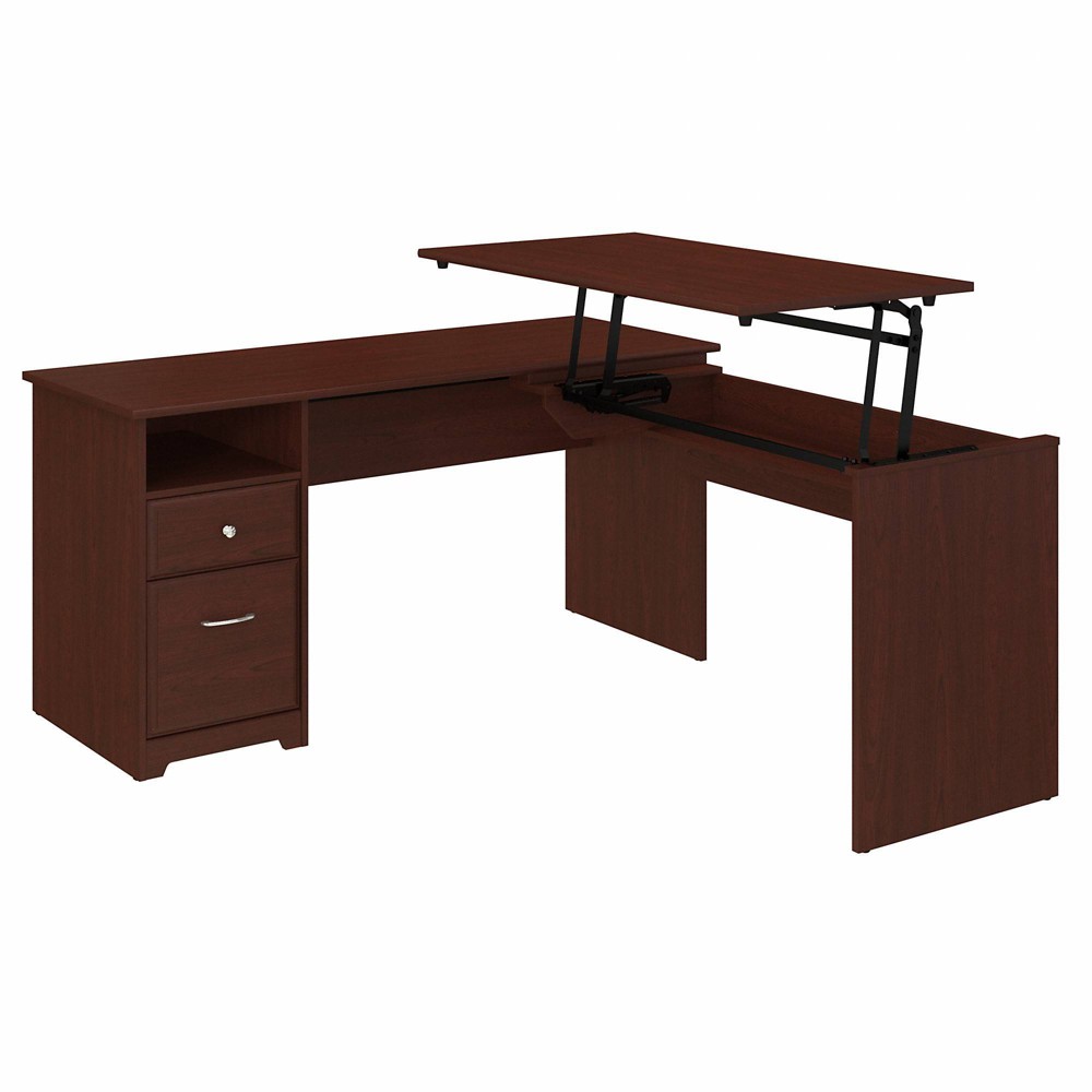 Photos - Office Desk Cabot 60W 3 Position L Shaped Sit to Stand Desk Harvest Cherry - Bush Furn