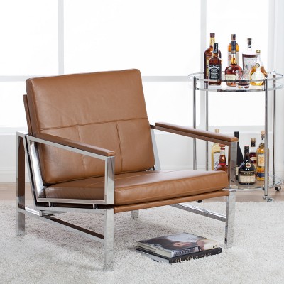 Atlas Mid-Century Modern Living Room Accent Chair with Bonded Leather and Metal Frame - Studio Designs Home