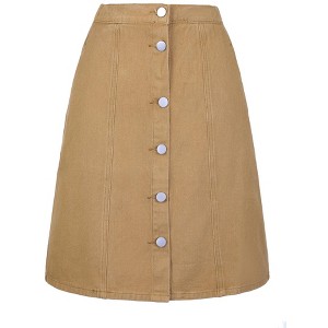 Allegra K Women's Elastic Back Short Button Down Denim Skirts with Pockets - 1 of 4