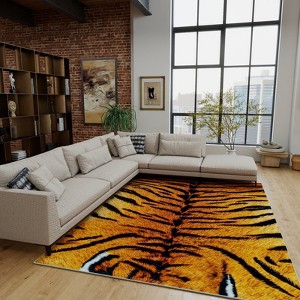 5x7 Tiger Stripe Area Rug, Washable Leopard Print Non-Slip Carpet for Living Room Bedroom, Animal Pattern Home Decor - 1 of 4