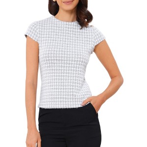 INSPIRE CHIC Women's Houndstooth Elegant Crew Neck Cap Sleeve Work Office Blouse - 1 of 4