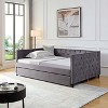 NicBex Full Daybed with Trundle,Velvet Upholstered Full Size Day Bed with Twin Size Trundle Bed Day Bed Frame with Button and Copper Nail - 3 of 4
