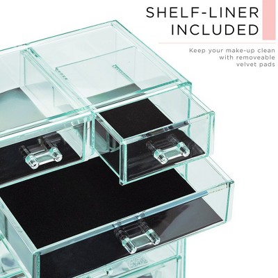 Teal Acrylic Makeup and Jewelry Organizer with 6 Drawers