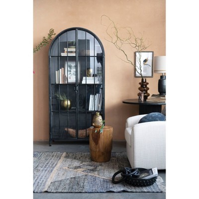 Arched Black Iron and Glass Office Storage Cabinet