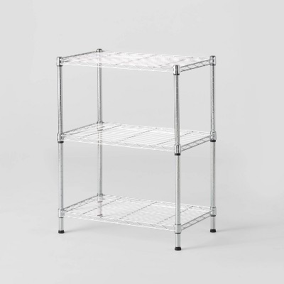 Chrome/Wood 3-Tier Adjustable Shelving Unit