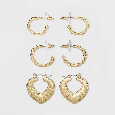 Shiny Gold Multipack Trio Hoop Earring Set - Wild Fable™ Gold