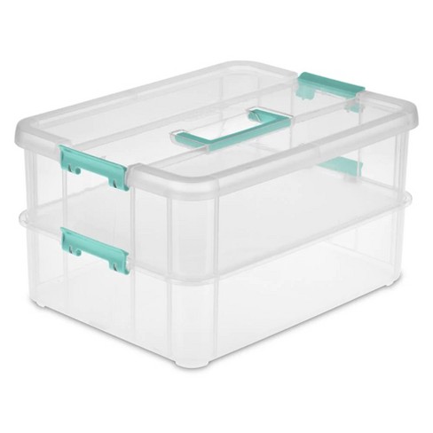 Sterilite Stack and Carry 2 Layer Handle Box, Stackable Plastic Small  Storage Container with Latching Lid, Bin to Organize Crafts, Clear, 16-Pack
