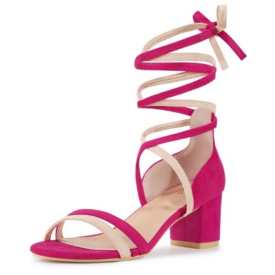 Perphy Women's Strappy Lace Up  Lightly Padded Open Toe Block Heel Sandals