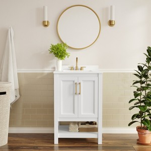 Flash Furniture Vega Bathroom Vanity with Sink Combo, Storage Cabinet with Soft Close Doors and Open Shelf, Carrara Marble Finish Countertop - 1 of 4