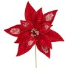 Northlight 28" Icy Red Velvet Poinsettia Glittered Christmas Stem Spray - 3 of 4