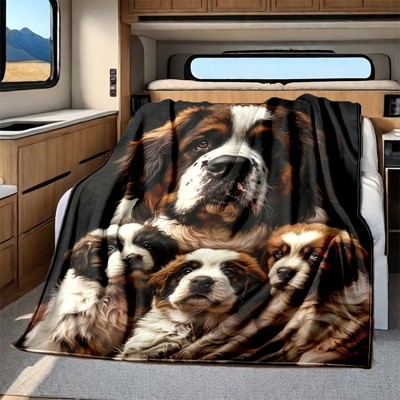 Saint Bernard Dog Pattern Flannel Fleece Blanket, All-Season RV Interior Decor, Car Nap Throw, Cozy and Soft, Christmas Gift.