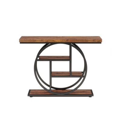 Lirago, 4-Tier Entryway Table with Circular Metal Frame,Made of Engineered Wood & Metal,11.81"D x 41.34"W x 31.5"H,Rustic Brown