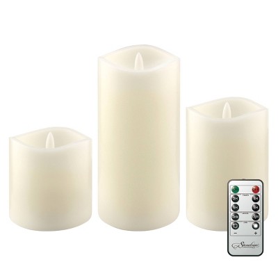 3pk Real Wax LED Candle with Remote Control Ivory - Stonebriar Collection