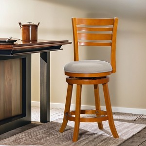 GDFStudio Gustave Modern Wooden and Fabric Upholstered 24" Swivel Counter Stool with Footrail - 1 of 4