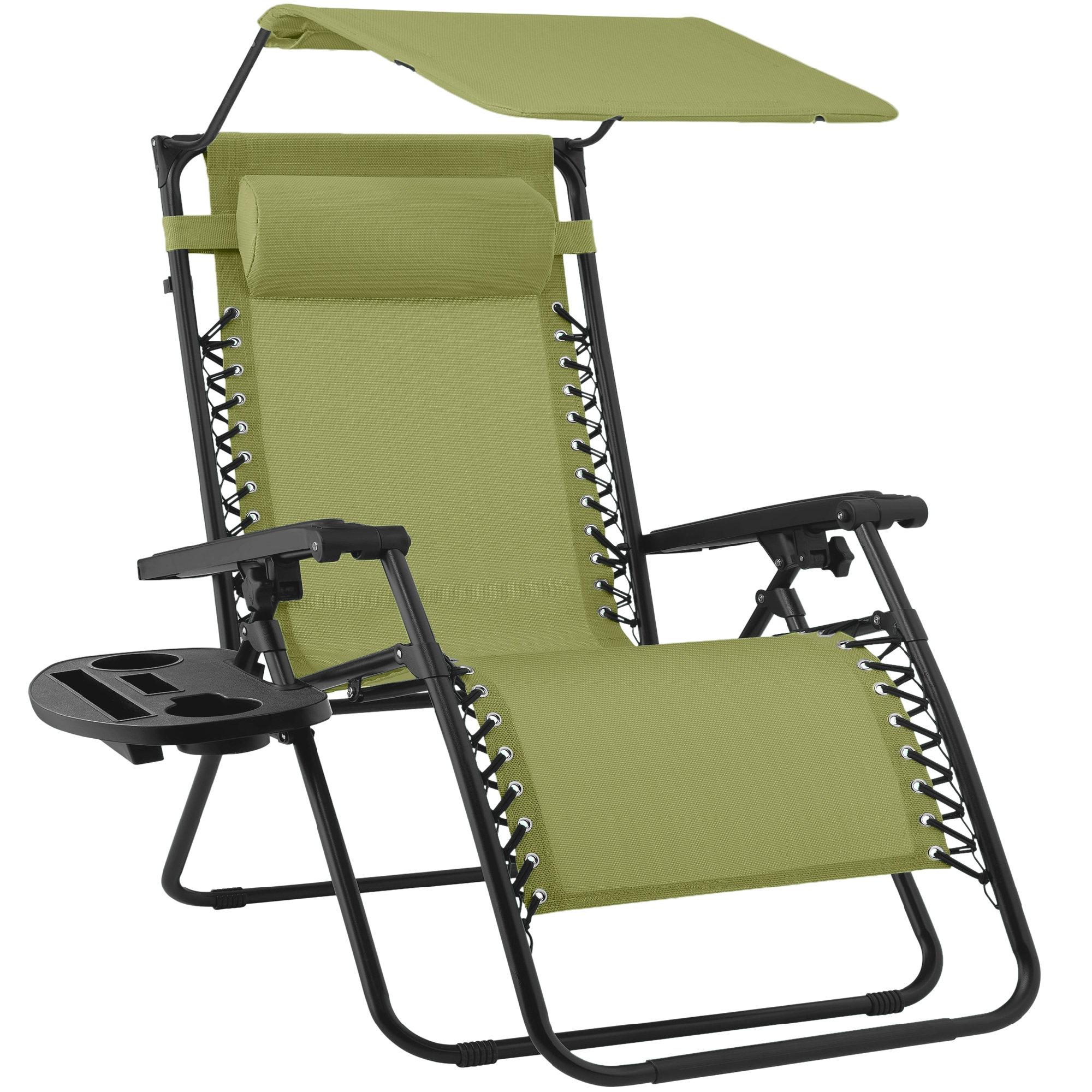 Best Choice Products Folding Zero Gravity Recliner Patio Lounge Chair w/ Canopy Shade, Headrest, Tray - Dusty Green
