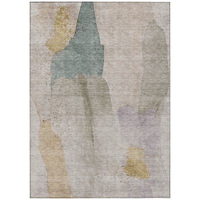 Beige And Taupe Abstract Washable Indoor Outdoor Area Rug