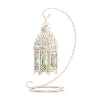 13" Metal Fancy Outdoor Lantern with Stand White - Zingz & Thingz