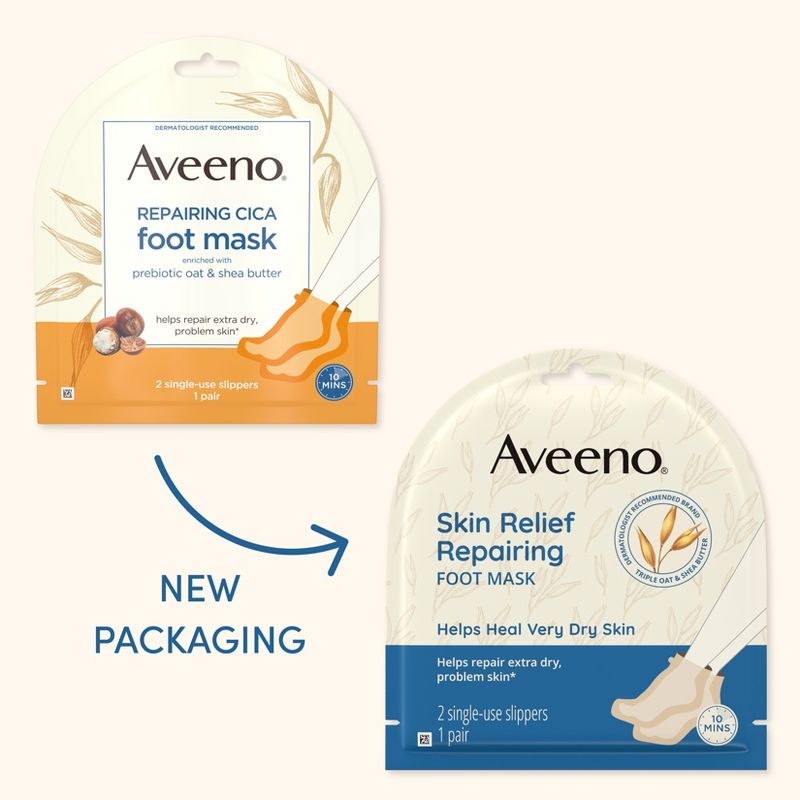 Aveeno Repairing CICA Foot Mask with Prebiotic Oat & Shea Butter for Extra Dry Skin, Fragrance Free, 4 of 12
